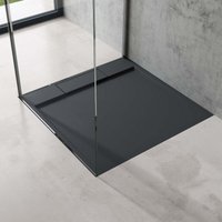 Duschtasse Duschwanne 90x90x4 flach Mineralguss in Anthrazit DIN-Anschlüsse für bodenebene Montage geeignet Geoma04 - Doporro von DOPORRO
