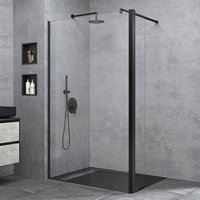 Duschwand 90x200cm Walk-In mit 30cm Nebenteil, 10mm Duschabtrennung schwarz Bremen mit rundem Stabilisator, aus Echtglas ESG-Sicherheitsglas Klarglas von DOPORRO