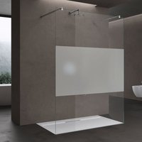 Doporro - Duschwand Duschtrennwand 140x200 (138x200) Walk-In Dusche mit Doppel-Stabilisator aus Echtglas 10mm ESG-Sicherheitsglas Milchglas-Streifen von DOPORRO