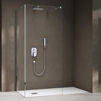 Duschwand Walk-In Dusche Duschtrennwand 80x120cm mit rechteckigem Stabilisator Bremen-L 01K Eckdusche aus 8mm ESG-Sicherheitsglas Klarglas inkl. von DOPORRO