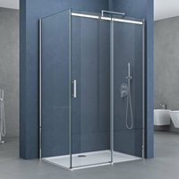 Eckdusche 80x140x195cm Eck-Duschkabine Duschabtrennung ESG-Sicherheitsglas Klarglas Schiebetür inkl. Easy-Clean-Beschichtung Einstieg Links von DOPORRO