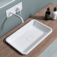 Doporro - Einbauwaschbecken 53x33x10,5cm Colossum104 weiß matt aus Gussmarmor rechteckig mit Ablaufabdeckung ohne Armatur - Weiß Matt von DOPORRO