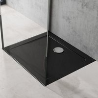 doporro® Duschtasse Duschwanne 70x80x4 flach aus Acryl in schwarz Rechteckig inkl. Ablaufgarnitur DIN-Anschlüsse für bodenebene Montage geeignet Faro2 von DOPORRO