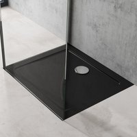 Duschtasse Duschwanne 70x80x4 flach aus Acryl in schwarz Rechteckig inkl. Ablaufgarnitur DIN-Anschlüsse für bodenebene Montage geeignet Faro2 von DOPORRO