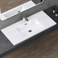 Sogood - doporro Waschbecken Einbauwaschbecken mineralguss 100x48x14 cm weiß Einbauwaschtisch mit Überlauf Waschtisch Handwaschbecken Col02 von SOGOOD