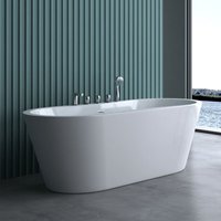 Freistehende Design-Badewanne Vicenza602 180x80x63cm komplett mit Ablaufgarnitur inkl. Armaturen und Überlauf aus Acryl in Weiß und DIN-Anschlüssen von DOPORRO