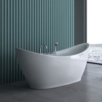 Freistehende Design-Badewanne Vicenza603 180x80x80cm komplett mit Ablaufgarnitur inkl. Armaturen und Überlauf aus Acryl in Weiß und DIN-Anschlüssen von DOPORRO