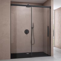 Duschtür Nischentür dusche Duschabtrennung Duschkabine 150x195cm Duschwand schwarz ESG-Sicherheitsglas Duschabtrennung Soft-Close Klarglas inkl. von DOPORRO