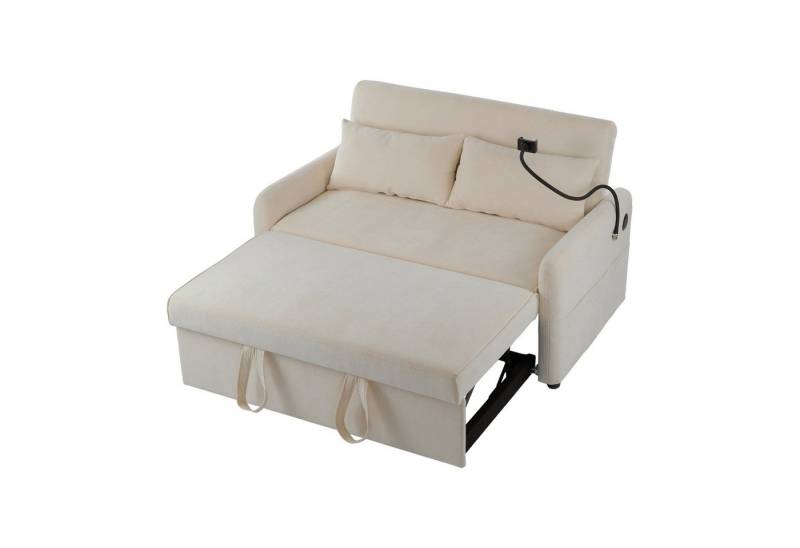 DOPWii 2-Sitzer Doppel-Klappschlafsofa,Multifunktionssofa mit Schlaffunktion, Verstellbare Rückenlehne,Handyhalter,USB-Ladeanschluss von DOPWii