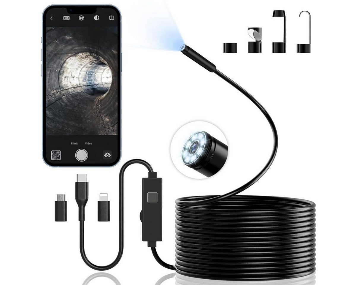 DOPWii 5m Endoskopkameras, Endoskopkamera mit Licht, HD Endoskopkamera Handy Inspektionskamera (mit 8 LED Licht, Kein WLAN Erforderlich Inspektionskamera) von DOPWii