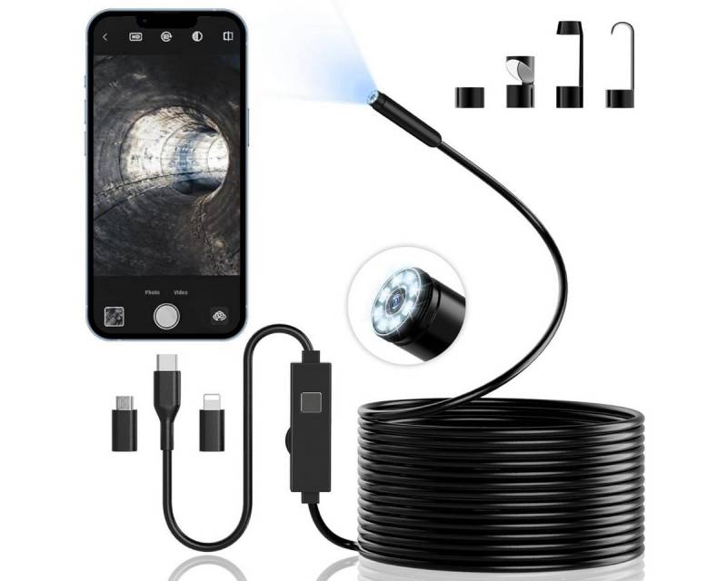 DOPWii 5m Endoskopkameras, Endoskopkamera mit Licht, HD Endoskopkamera Handy Inspektionskamera (mit 8 LED Licht, Kein WLAN Erforderlich Inspektionskamera) von DOPWii