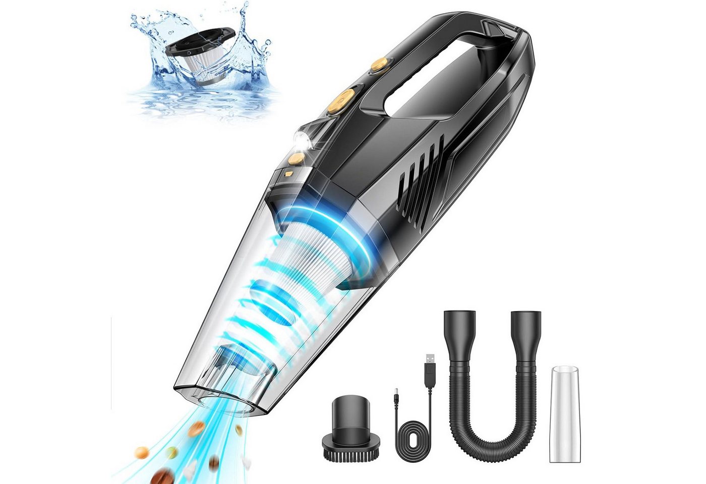 DOPWii Akku-Handstaubsauger 120W,8000Pa Handstaubsauger,Handsauger mit 2 Filtern,3 Düsen,LED Licht, beutellos, Auto Staubsauger Stark,Handstaubsauger Akku,Handstaubsauger Kabellos von DOPWii