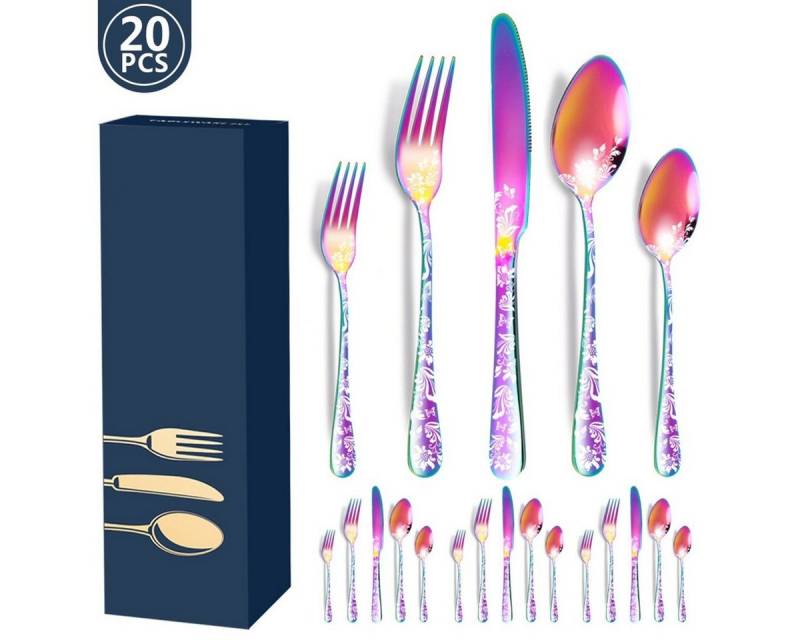 DOPWii Besteck-Set 20-teiliges Besteckset aus Edelstahl, Hochglanzpoliertes Besteckset mit Blumenmuster, Spülmaschinenfest DOPWii Besteck-Set 20-teiliges Besteckset aus Edelstahl, Hochglanzpoliertes Besteckset mit Blumenmuster, Spülmaschinenfest von DOPWii