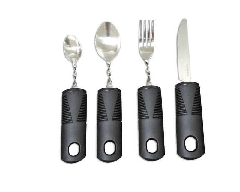 DOPWii Besteck-Set 4 teiliges Parkinson Besteck mit dickem Griff,Schwarz, 1 Personen, Biegbar Hilfsmittel Besteck für Senioren,Arthritis Patienten von DOPWii