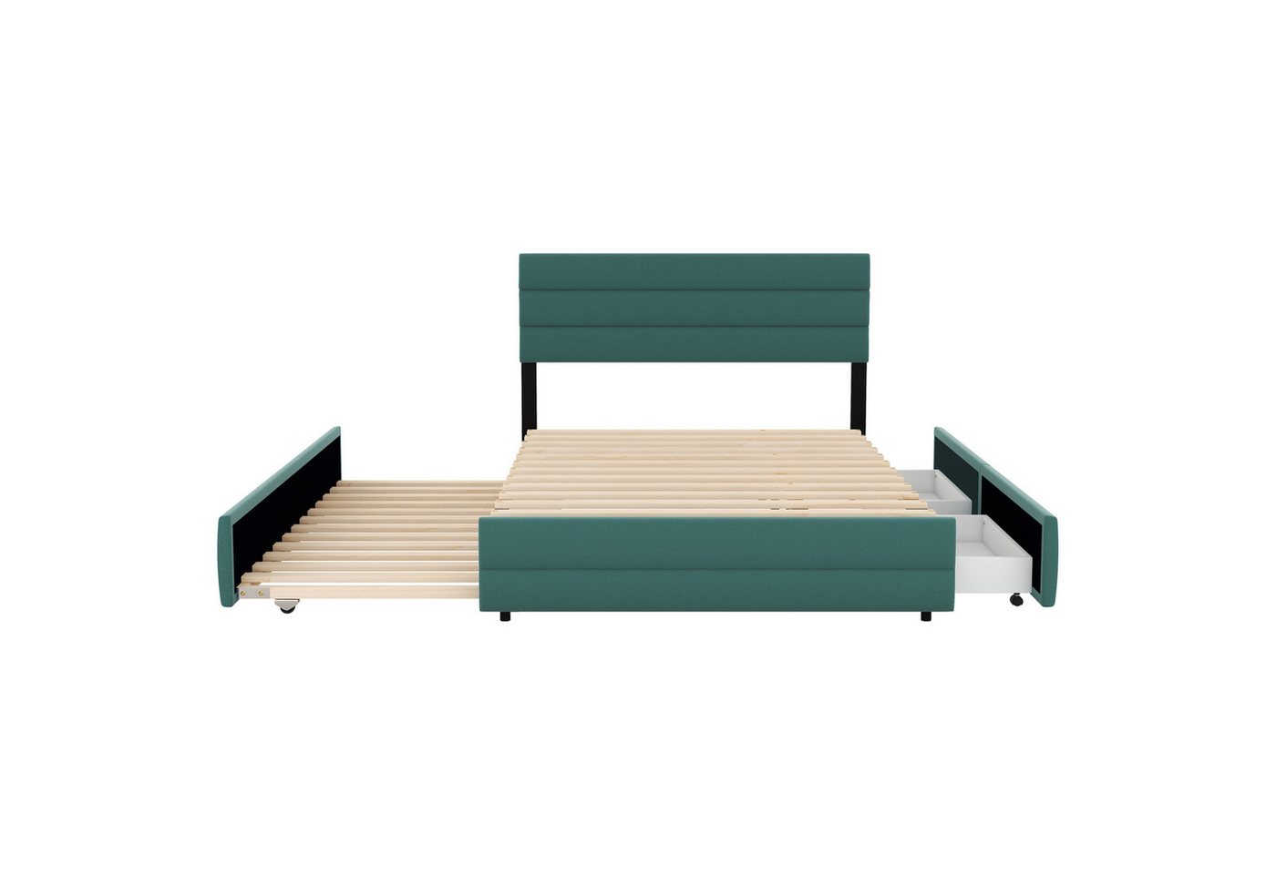 DOPWii Bett 140x200cm Plattformbett mit Räummaschine für 2 Personen,2 Schubladen, Plattformbett,Beige/Grau/Grün von DOPWii