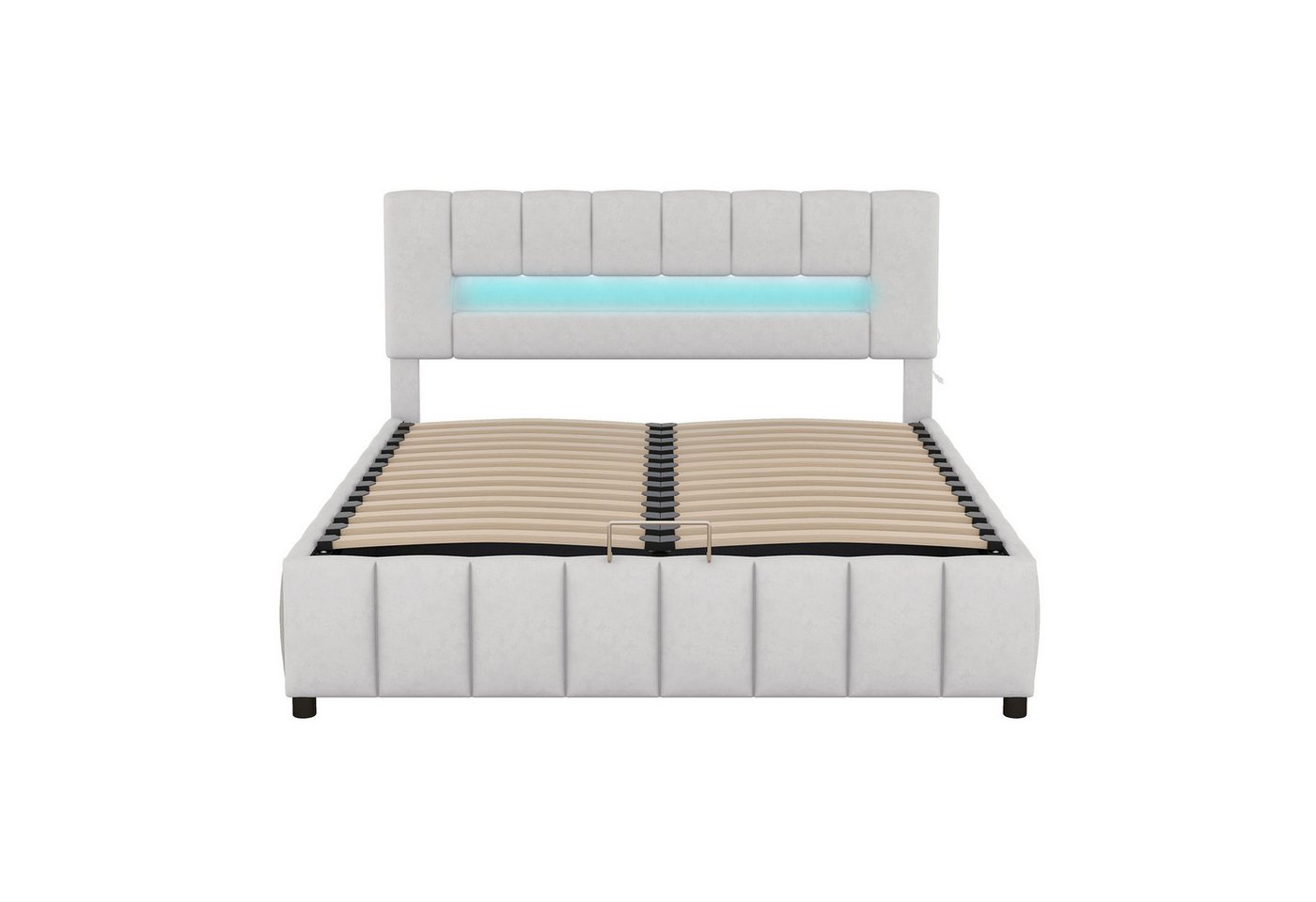 DOPWii Bett 180x200cm Doppelbett,Familienbett,Plattformbett mit LED-Beleuchtung, Polsterbett,Modernes Bettgestell mit Stauraum,Beige/Grau von DOPWii