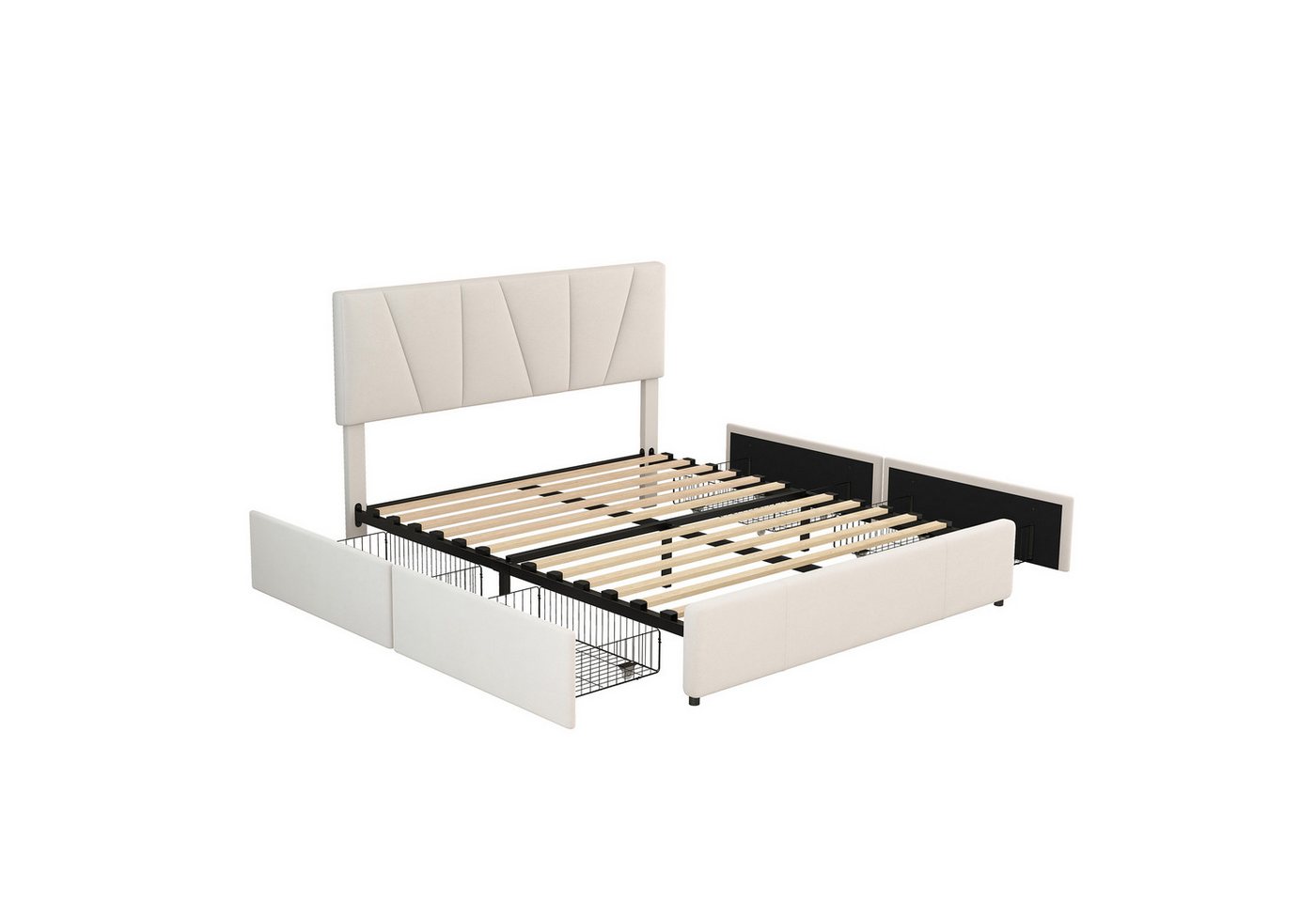 DOPWii Bett Double Size Polster Plattform Bett mit vier Schubladen auf zwei Seiten, Polsterbett,Stauraumbett,Verstellbares Kopfteil,Beige(140*200cm) von DOPWii