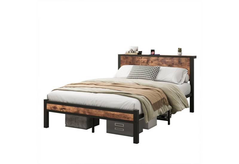 DOPWii Bettgestell 140x200cm Metallgestell mit Stauraum-Kopfteil, Geräuschfrei, Plattformbettgestell,Metalluntergestell,Ohne Boxspring Notwendig von DOPWii