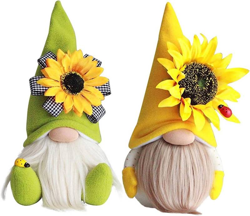 DOPWii Comicfigur 2 Stück Sonnenblume Wichtel,Handgefertigte Gefüllte Gesichtslose Puppe von DOPWii