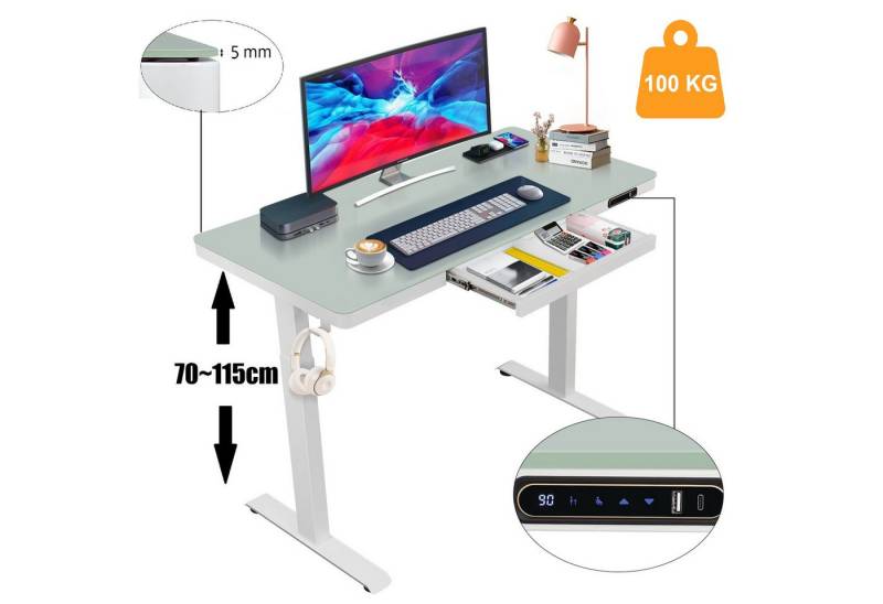 DOPWii Computertisch Computertisch,Schreibtisch 120cm,Bürotisch (Höhenverstellbarer elektrischer Schreibtisch ×1), 70-115cm Höhe,mit Memory-Funktion,USB/Typ-C-Anschluss,Kindersicherung von DOPWii