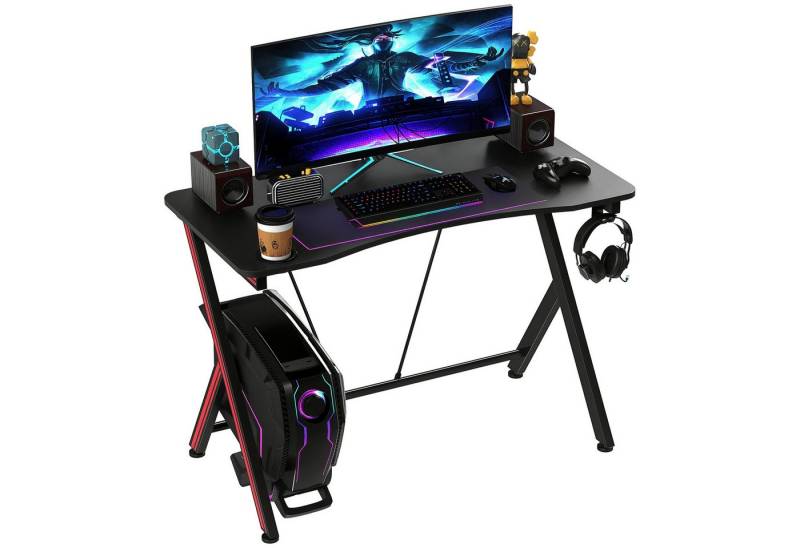 DOPWii Computertisch Gaming-Tisch Schreibtisch mit Kopfhörerhaken Getränkehalterung (1× Gaming-Tisch (105 x 55 x 75 cm), Computertisch Stahl + MDF Schwarz 105 x 55 x 75 cm von DOPWii