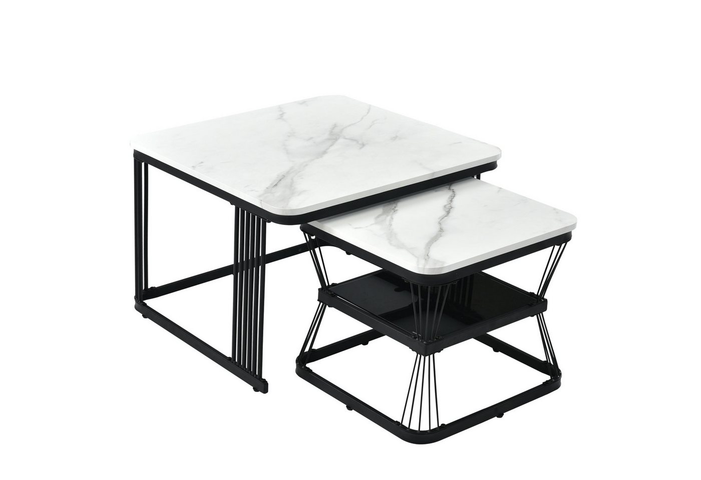 DOPWii Couchtisch 2 Set Beistelltischen,PVC in Marmoroptik,Matt Stahlrohre, 2 Tische mit den Maßen 65x65x45 cm & 45x45x39,5 cm von DOPWii