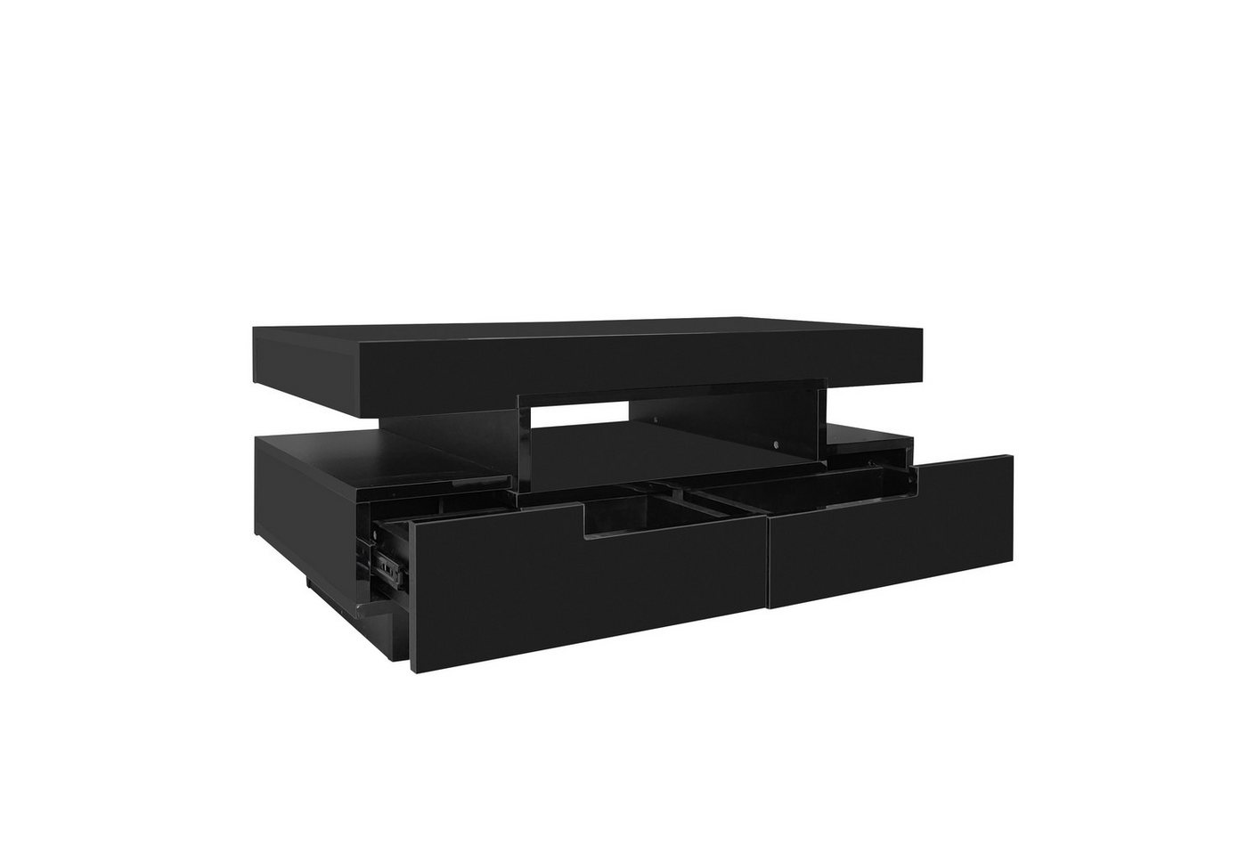 DOPWii Couchtisch Couchtisch, Hochglanzoberfläche, mit LED-Lichtleiste, vier Schubladen, Vorne und Hinten, Großer Stauraum von DOPWii