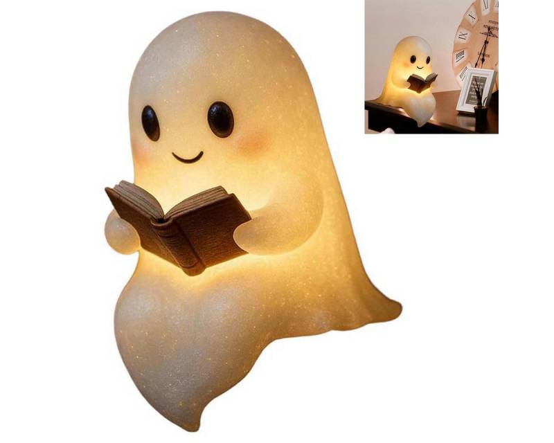DOPWii Dekolicht Geister Lampe Halloween – LED Leselampe Geist 22cm aus Harz, 3D Nachtlicht Figur, niedliche Deko für Schlafzimmer & Wohnzimmer von DOPWii