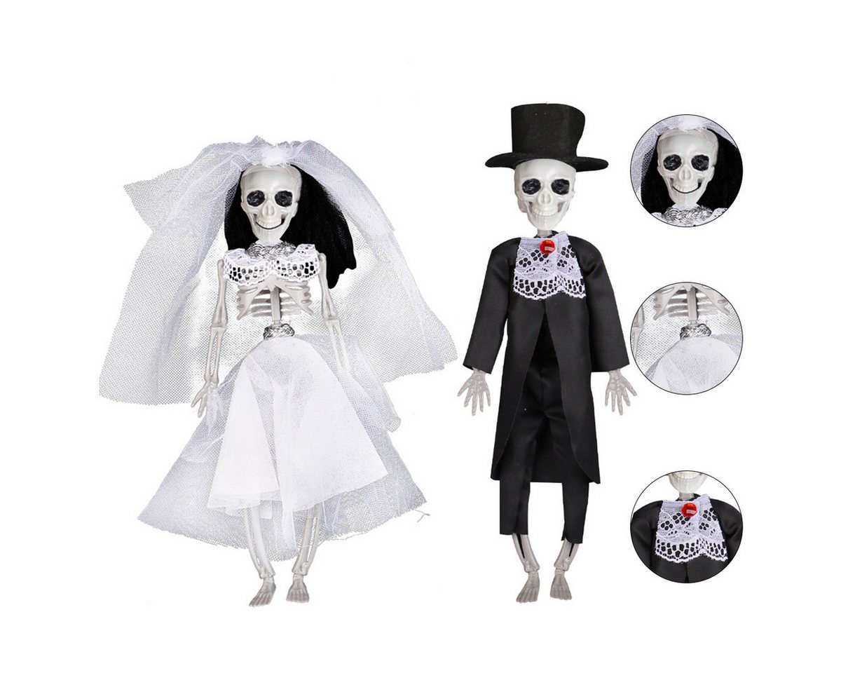 DOPWii Dekoobjekt Halloween Deko Skelett Braut & Bräutigam 30 cm, Totenkopf Ornamente (2 St), 2er Set Gruselige Hängedekoration für Gothic Halloween, Party von DOPWii