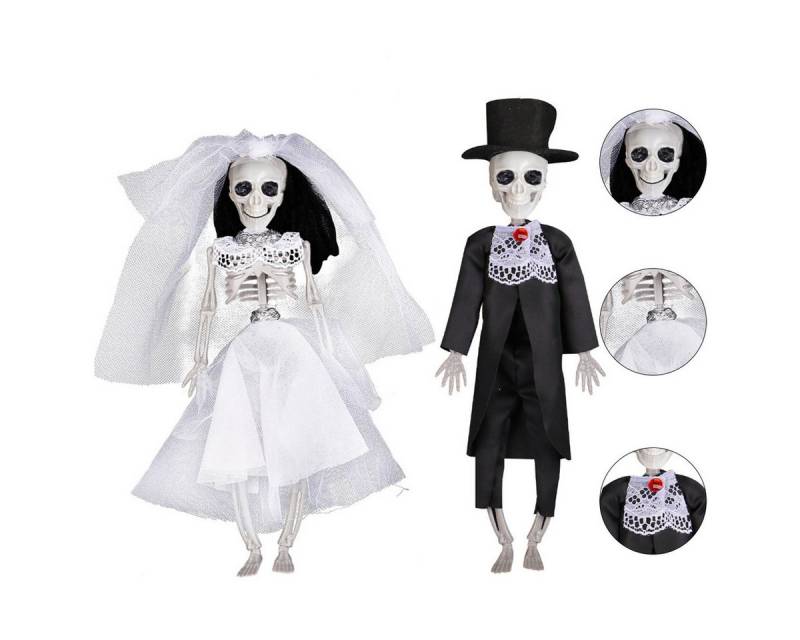 DOPWii Dekoobjekt Halloween Deko Skelett Braut & Bräutigam 30 cm, Totenkopf Ornamente (2 St), 2er Set Gruselige Hängedekoration für Gothic Halloween, Party von DOPWii