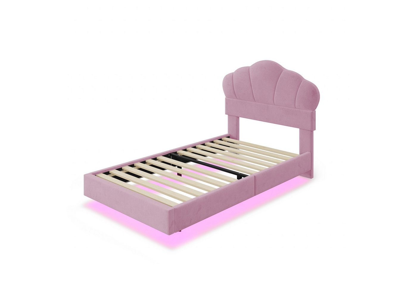 DOPWii Einzelbett Bett 90x200cm, mit Lichtleiste, Wolkenförmiges Kopfteil, Ohne Matratze (90×200cm Kinderbett-Bettgestell × 1 (Ohne Matratze), Verstecktes Fußteil-Design,Kinderbett,Jungen- & Mädchenbett,Jugendbett von DOPWii