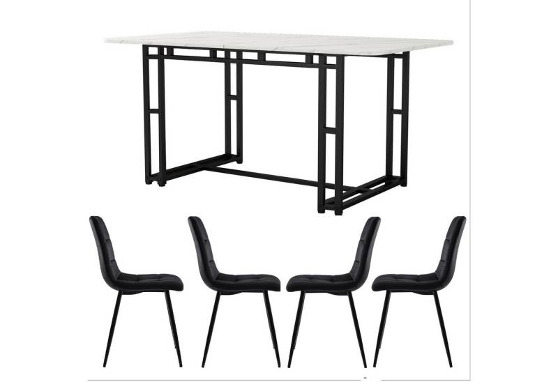 DOPWii Esstisch 120x70cm Esstisch mit 4 Stühlen Set,Moderne Küche Esstisch Set, Schwarz Samt Esszimmerstühle, Schwarz Eisen Beintisch von DOPWii