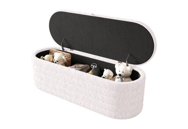 DOPWii Fußhocker Schlafsofa & Fußhocker 120x40cm,gepolsterter Sofa Hocker mit Stauraum (Fußhocker *1), Aufbewahrungshocker, Sofahocker, Teddyfleece, Pouf,Weiß / Rosa / Grau von DOPWii