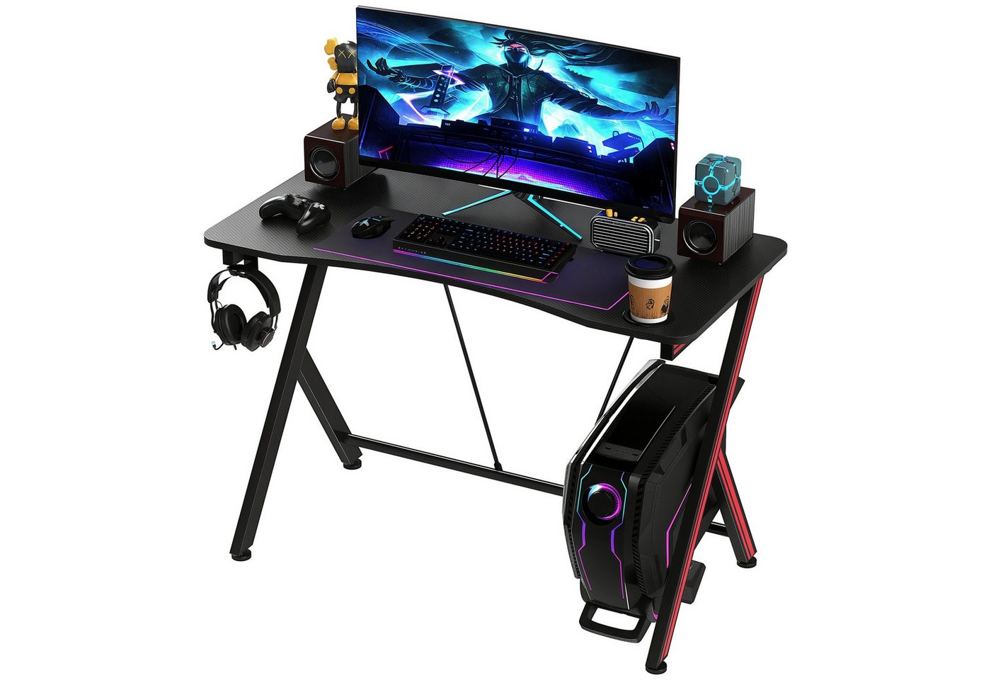 DOPWii Gamingtisch Gaming-Tisch Schreibtisch mit Kopfhörerhaken Getränkehalterung (1 x Computertisch (105 x 55 x 75 cm, Schwarz), Computertisch Stahl + MDF Schwarz 105 x 55 x 75 cm von DOPWii