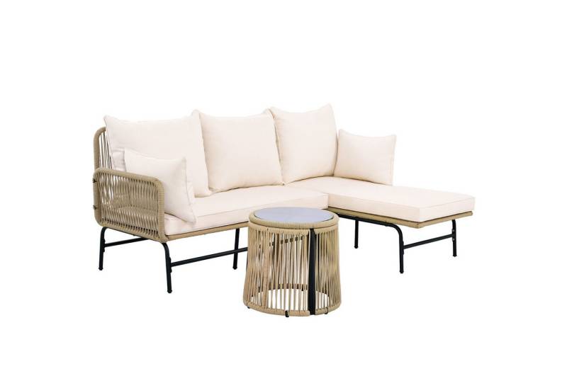 DOPWii Gartenlounge-Set Gartenlounge-Set, Gartenmöbel, Gartenlounge mit Eisengestell,Seilbezug, Gartenmöbel aus gewebtem Seil,L-förmiges Gesprächsset mit Tisch von DOPWii