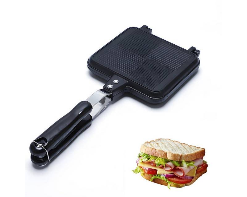 DOPWii Grillpfanne Toasted Sandwich Maker 5,5" – Antihaft Panini Grillpfanne, (1-tlg), beidseitig nutzbar, für alle Herdarten, Indoor & Outdoor, Schwarz von DOPWii