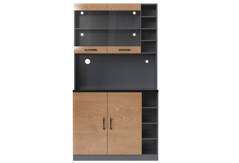 DOPWii Hochschrank 100x47x187cm,Küchenschrank,Höhenverstellbare seitliche Ablagefächer Küchen-Highboard,Freistehend,Buffet mit LED-Beleuchtung & Kabellöchern von DOPWii