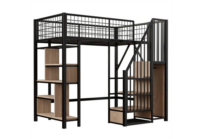 DOPWii Kinderbett Multifunktionales Hochbett 90 x 200 cm, Metallbett mit Stauraum, Ablageflächen und Treppe, Erwachsenenbett und Kinderbett DOPWii Kinderbett Multifunktionales Hochbett 90 x 200 cm, Metallbett mit Stauraum, Ablageflächen und Treppe, Erwachsenenbett und Kinderbett von DOPWii