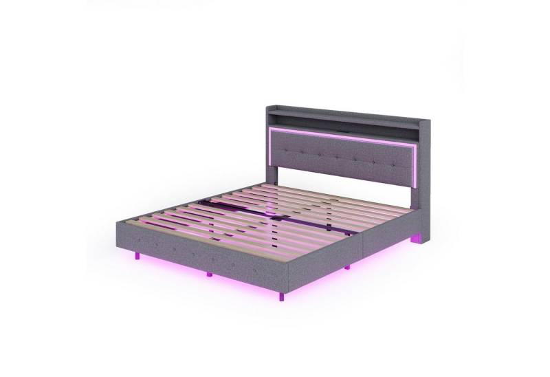 DOPWii Kinderbett Polsterbett 140x200cm – mit LED-Beleuchtung und USB-Steckdose, Kopfteil mit Ablage, modernes Design mit verstecktem Fuß von DOPWii
