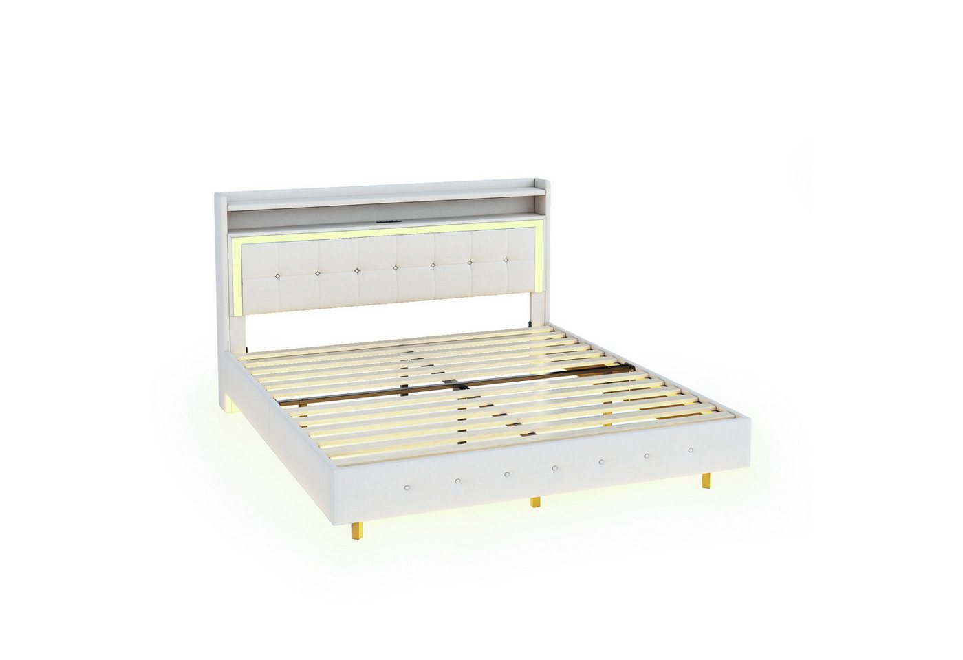 DOPWii Kinderbett Polsterbett 140x200cm – mit LED-Beleuchtung und USB-Steckdose, Kopfteil mit Ablage, modernes Design mit verstecktem Fuß von DOPWii
