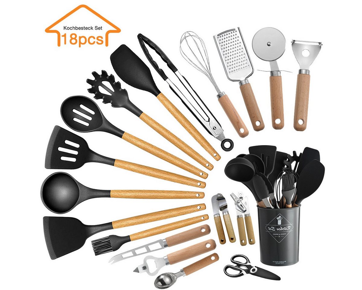 DOPWii Kochbesteck-Set Kochbesteck-Set,18-tlg Küchenhelfer Set,Silikon-Küchenutensilien Set (18-tlg), Küchenhelfer Set,Silikon Küchenutensilien,mit Pfannenwender von DOPWii