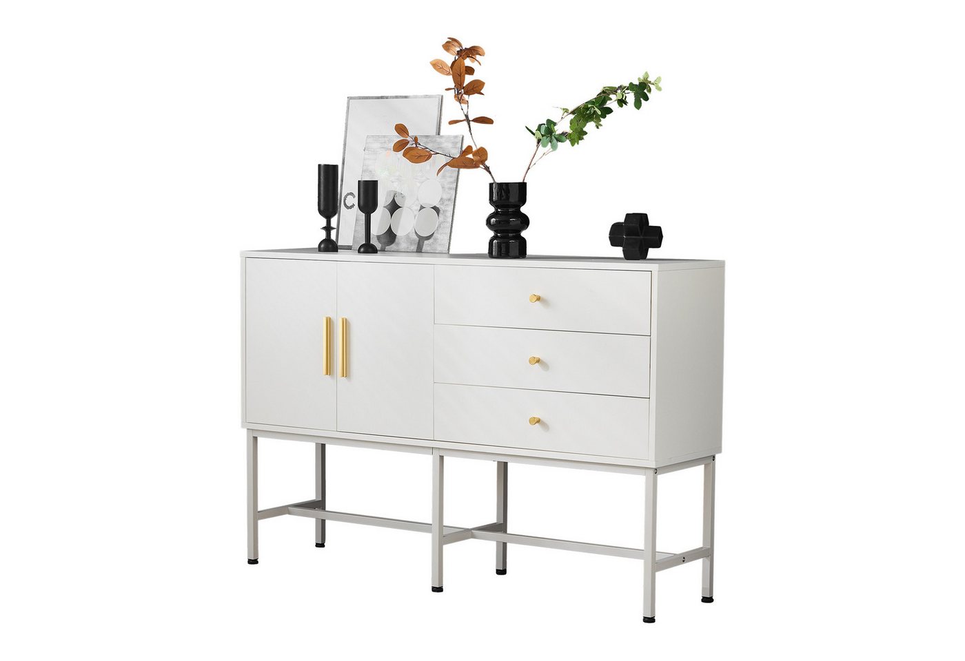 DOPWii Kommode Kommode Sideboard mit 2 Türen, 3 Schubladen, 120 x 32 x 80 cm –, Weiß mit goldenen Griffen und Metallfüßen,für Wohnzimmer, Schlafzimmer DOPWii Kommode Kommode Sideboard mit 2 Türen, 3 Schubladen, 120 x 32 x 80 cm –, Weiß mit goldenen Griffen und Metallfüßen,für Wohnzimmer, Schlafzimmer von DOPWii