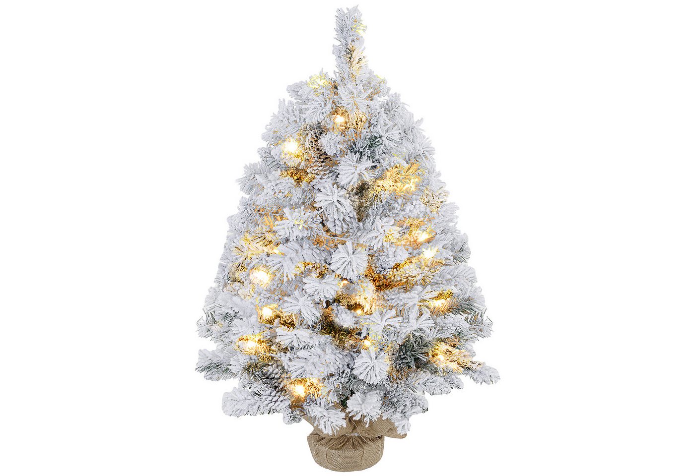 DOPWii Künstlicher Weihnachtsbaum Weihnachtsbaum 92 cm, LED-Lichter, Schneezweige, Tannenzapfen, flammenhemmend, Betonfuß von DOPWii