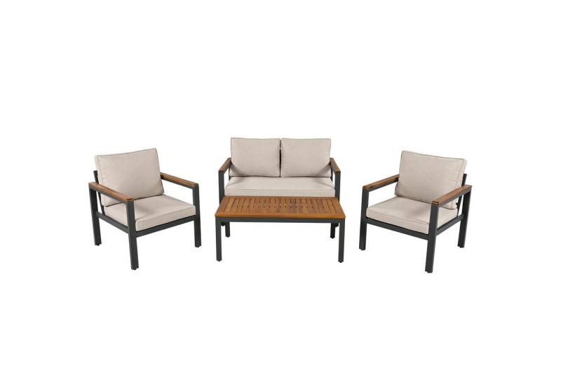 DOPWii Loungeset Gartenmöbel-Set mit Rahmen aus verzinktem Stahl,Breites Set,Loungeset, 4-teiliges Esstisch-Set,1x 2-Sitzer-Sofa,2x Einzelstühle,1x Tisch von DOPWii