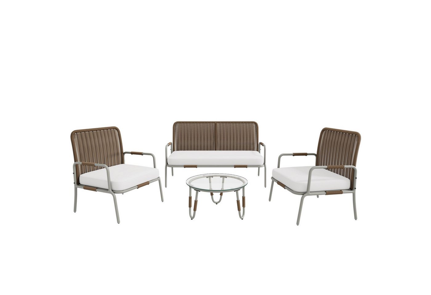DOPWii Loungeset Rattansitz Sitzgruppe,Gartenmöbel Sitzgarnitur Garnitur Set mit Sessel, Couchtisch & Kissen,Abnehmbarer,Waschbarer Stoffbezug,für 4 Personen von DOPWii