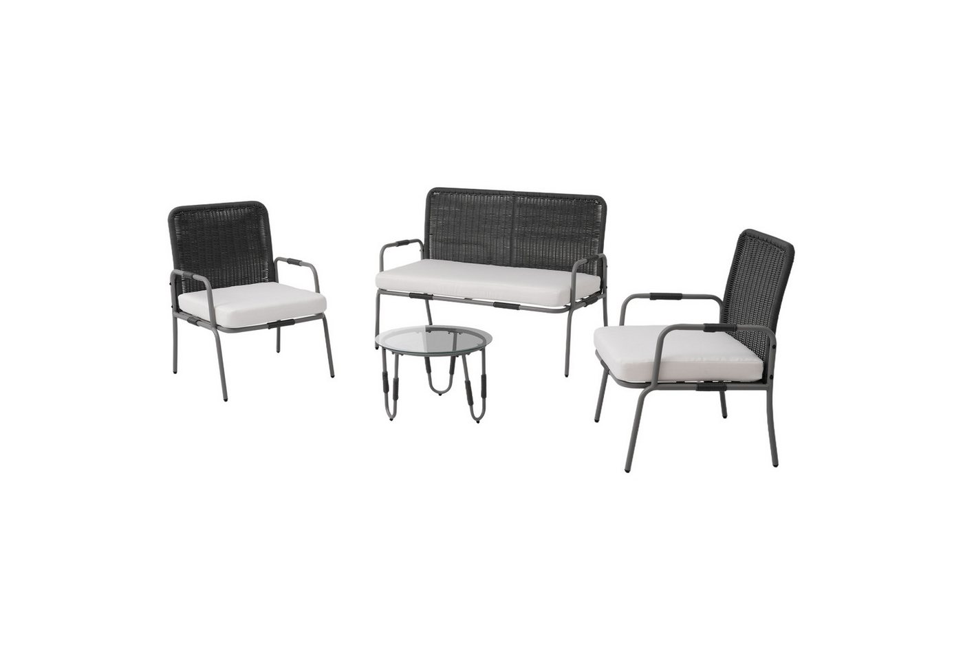 DOPWii Loungeset Rattansitz Sitzgruppe,Gartenmöbel Sitzgarnitur Garnitur Set mit Sessel, Couchtisch & Kissen,Abnehmbarer,Waschbarer Stoffbezug,für 4 Personen von DOPWii