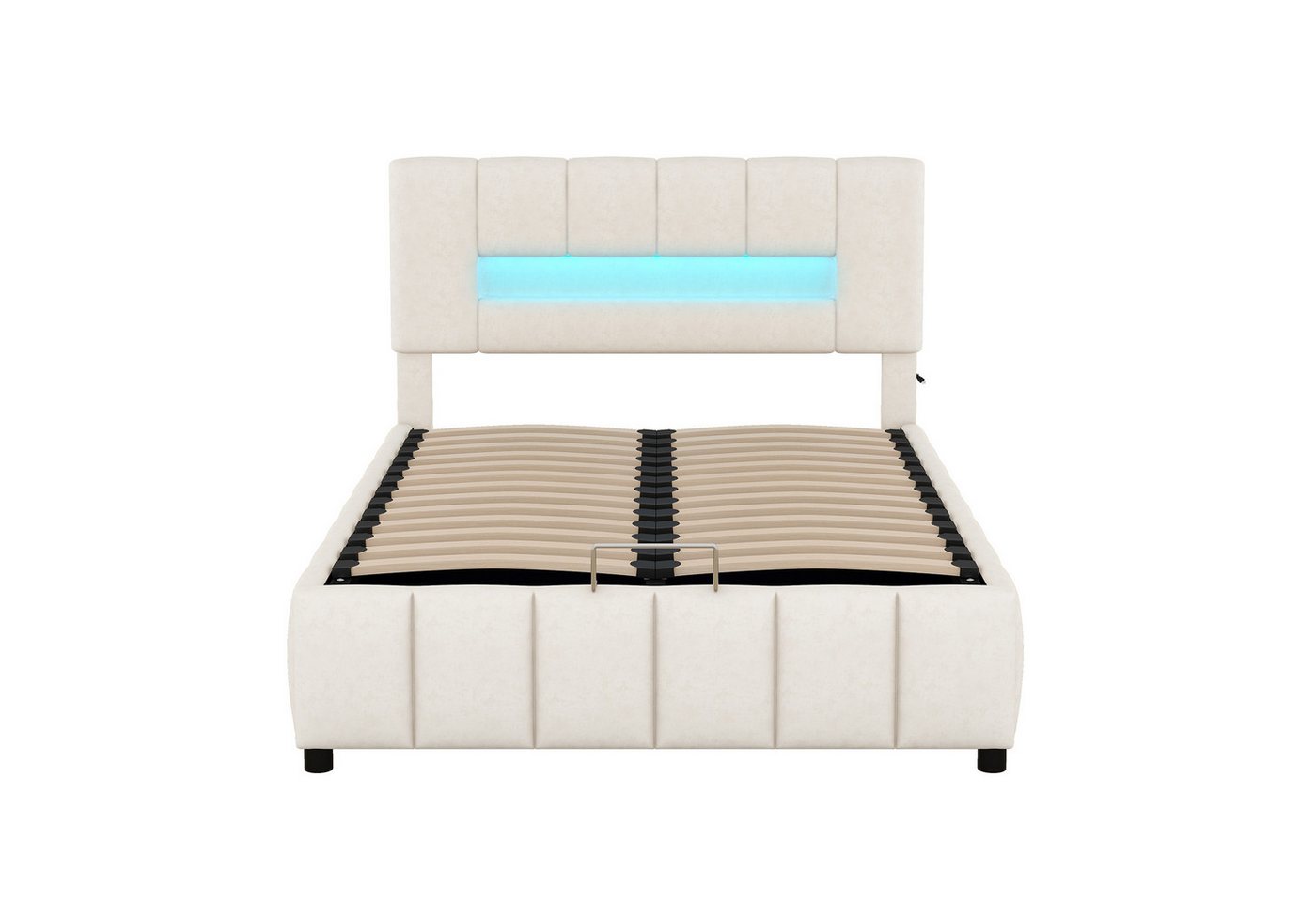 DOPWii Polsterbett 140x200cm Doppelbett,Familienbett,Plattformbett mit LED-Beleuchtung, Modernes Bettgestell mit Stauraum,Polsterbett,Beige/Grau von DOPWii