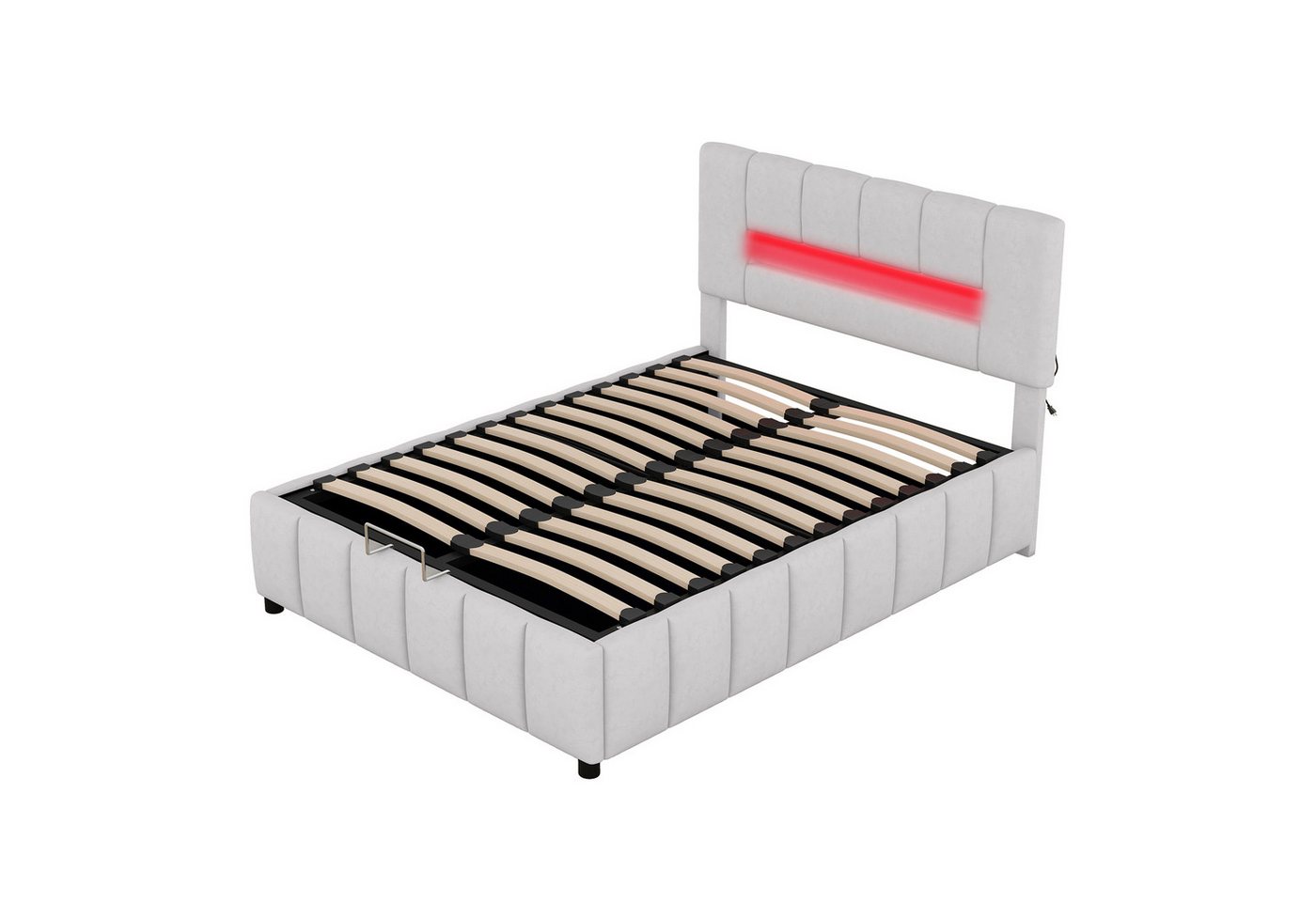 DOPWii Polsterbett 140x200cm Doppelbett,Familienbett,Plattformbett mit LED-Beleuchtung, Modernes Bettgestell mit Stauraum,Polsterbett,Beige/Grau von DOPWii