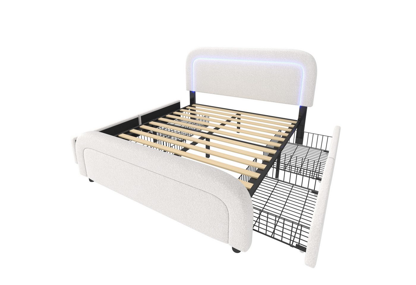DOPWii Polsterbett 140x200cm Doppelbett mit TypC Ladefunktion,Beleuchtung,4 Schubladen, Höhenverstellbarem Kopfteil,Lattenrost aus Holz,Ohne Matratze von DOPWii