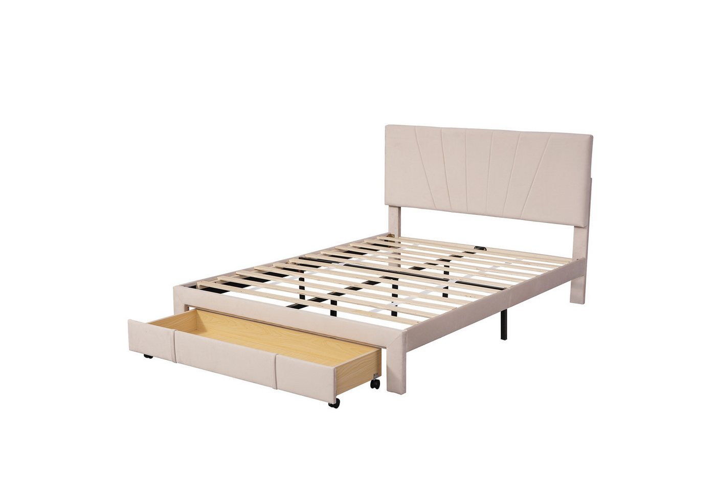 DOPWii Polsterbett 140x200cm Polsterbett mit Lattenrost,Rückenlehne,Schublade, Ohne Matratze,Hautfreundliches Doppelbett aus Samtstoff von DOPWii